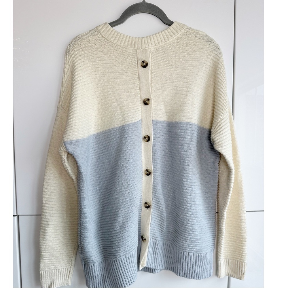 Madewell Greensboro Button Back Knit Sweater Ribbed Blue Yellow Size Small